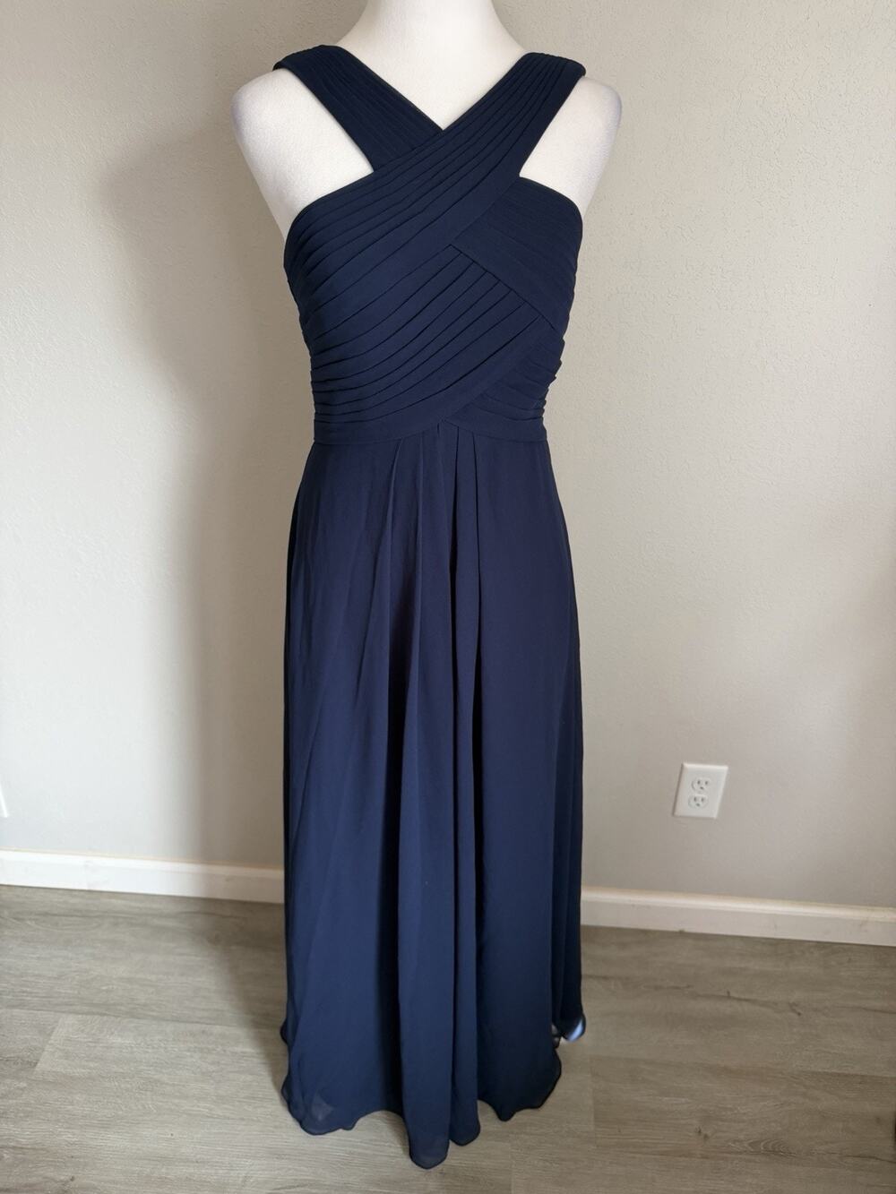 Xuibol Navy Blue Criss Cross Halter Neck Chiffon Full Length Gown Women S Formal